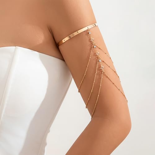 Punk Multi-layered Tassel Chain Upper Arm Cuff Bohemian Star Shell Disc Flower Pendant Armlet Bangle Bracelet Adjustable Open Cuff Armband Beach Wedding Prom Party Arm Accessories for Women2