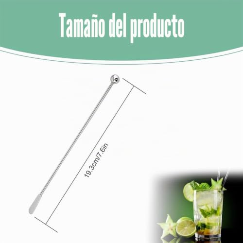 Miniatura 2 de Agitadores Enfriamiento Stick, Cóctel Bebida Swizzle Stick, Agitadores De Cócteles De Acero Inoxidable, 8 Varillas De Metal Para Cócteles, Agitadores De Bebidas De Café, Para Bares, Cafés, 19,3 Cm