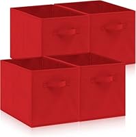 Hibtn Set of 4 Foldable Storage Box, Fabric with Handles Storage Cubes And Cloth Storage Organizer Drawer For Closet And Toys Storage,27 x 27 x 27 cm, Bright Red