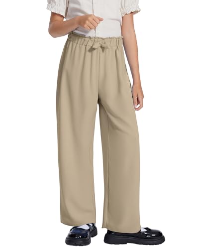 Image of Girls Wide Leg Palazzo Pant Loose Straight Cute Bow Waist Spring Summer Lightweight Dress Pant for Kids 5-14Y