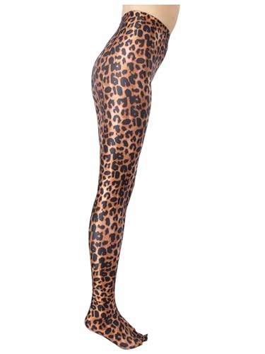 Women's Leopard Print Shiny Sheer High - Waist Footed Tights for Dance & Party3