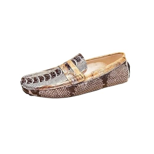 Mens Loafers Shoe Genuine Leather Crocodile Embossed Loafers Slip Resistant Flexible Flat Heel Party Prom Slip-on