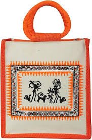 Aishaa Collection Jute Printed Bag with Cotton Rope Handle for Men and Women with Zip Handle, Jute Bags for Lunch Box, Jute Bags for Shopping