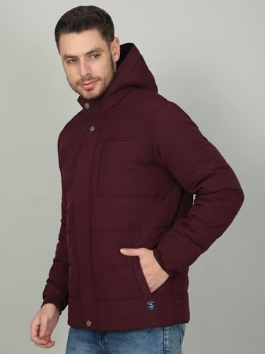 Cantabil Solid Maroon Full Sleeves Hooded Regular Fit Men's Casual Jacket | Casual Winter Jackets for Men | Mens Jackets for Winter Wear (P_MJKT00274)