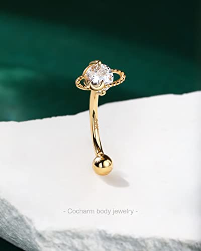 Cocharm 14K Gold Rook Earrings For Women 16G Yellow Gold Rook Piercing Gold 14K Planet Rook Jewelry 14K Solid Gold Jupiter Rook Barbell #TOP5