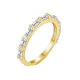 Tolldek 9K/14K/18K - Anillo de boda de oro blanco, media eternidad, con moissanita, corte rectangular, joyas auténticas, oro blanco Au 375/585/750, talla 47-65, Oro amarillo 585 de 14 quilates