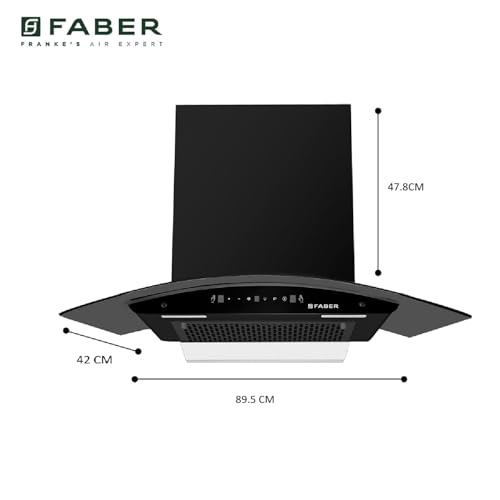 Faber 90cm 1500m³/hr BLDC Motor Autoclean Chimney | 9 Speed Control | Black Matt Filterless | Built In Oil Collector | Touch & Gesture Control | LED Lighting | HOOD IRIS BLDC FL HC BK 90