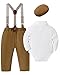 YUEMION Baby Boy Clothes Wedding Outfit Infant Tuxedo Gentleman Suits Dress Shirt+ Beret Hat +Suspender Pants +Bowtie (Khaki, 6-12 Months)
