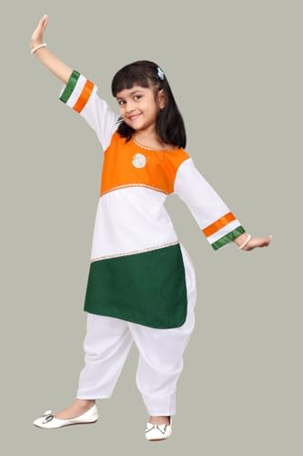 Image of Girls Patriotic Kurta Salwar Set | Traditional Kids Outfit for Independence Day Celebration, School Programs & Cultural Functions