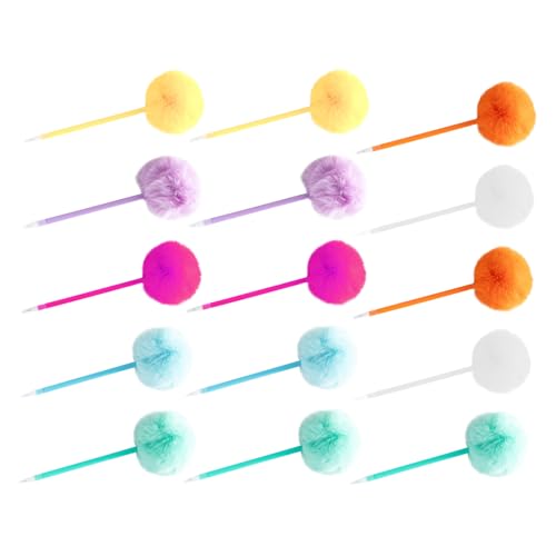 Tofficu 15個 カラフル パーティー 記念品 ペン ふわふわ ペン 用品 漫画 学校 ポンポン ポンポン パーティー ボー