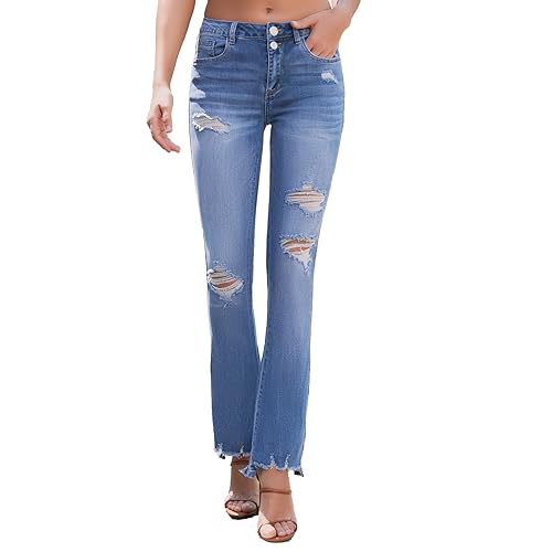 VIPONES High Waisted Ripped Flare Jeans for Women Distressed Bell Bottom Jeans Wide Leg Pants2