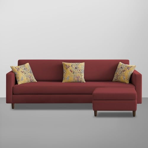 Image of Casaliving Premium Lifestyle Fabric 5 Seater L Shape Sofa Set 4 Seater Modern Sofa Set & Ottoman for Living Room (Maroon Color) Sofa Set