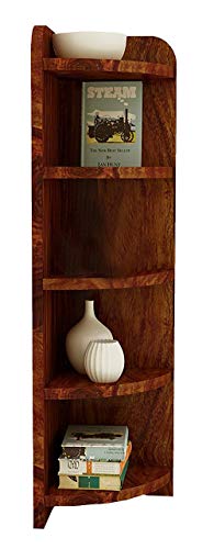 Image of MAMTA DECORATION Sheesham Wood 5 Tier Corner Wall Shelves for Living Room | Corner Shelf | Teak Finish, Standard (MD-CORNER-WS-05-TB-N)