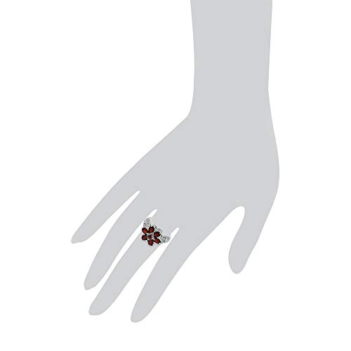 Image of 925 Sterling Silver Garnet Flower Ring