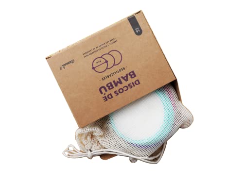 Discos Desmaquillantes Reutilizables de bambú. Almohadillas reutilizables de bambú lavables en lavadora. Con rejilla para el lavado Cover