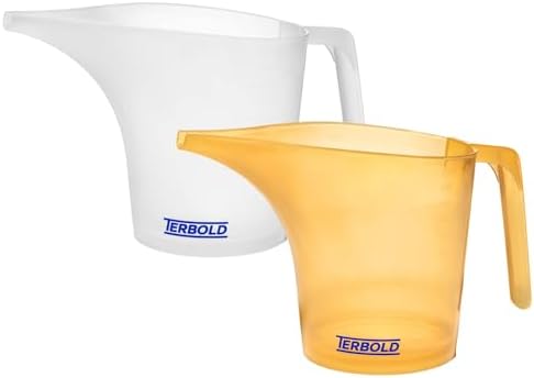 Funnel Pitcher with Spout 2pc Set | 1 Liter Plastic Measuring Pitchers for Cake, Pancake Dispenser, Soap Pouring or Oil Automotive use