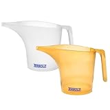 Terbold Funnel Pitcher with Spout 2pc Set | 1 Liter Plastic Measuring Pitchers for Cake, Pancake Dispenser, Soap Pouring or Oil Automotive use