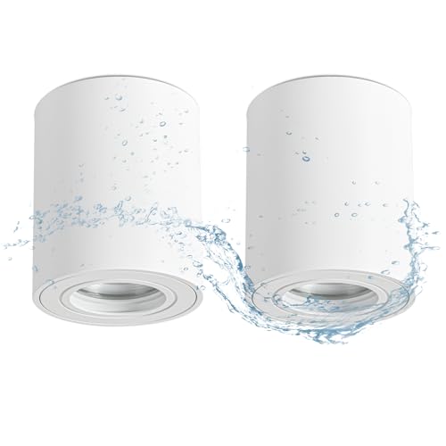 Gleonlux Faretto da Soffitto Bianco GU10 IP44, Faretto LED Interno, Faretti da soffitto Impermeabile 230V, Faretto Soffitto Moderna Tondo Alluminio Φ80x95mm, Downlight con attacco GU10 2pcs