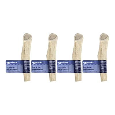 Amazon Basics Deer Antler Chew for Dogs, Naturally Shed, Whole, Medium 6-7.5 inches, Best for Dogs 15-30 lbs, 1.80 Ounce (Pack of 4) (Previously Wag)