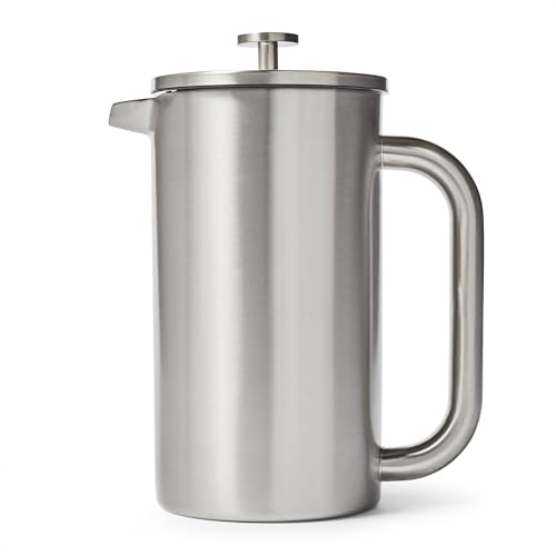 Sur La Table Double-Wall Stainless Steel French Press, 8 Cup, Silver