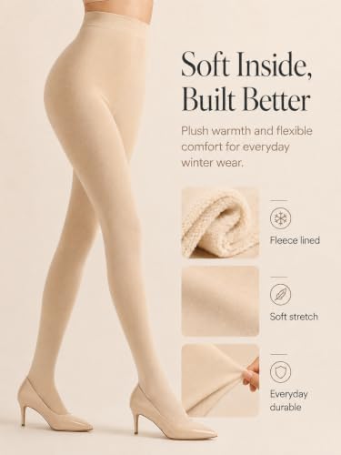 Image of DancMolly Opaque Fleece Lined Tights for Women, High Waist Warm Winter Thermal Control Top Pantyhose