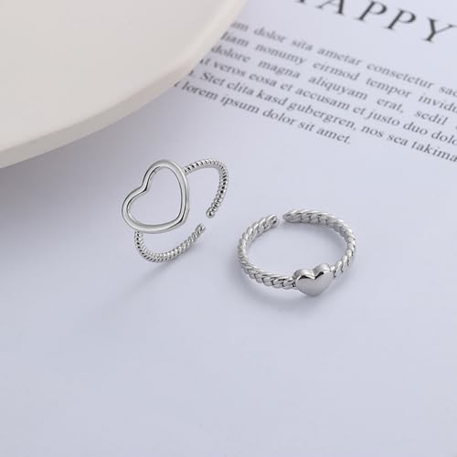 2 pcs Heart Trapped Statement Adjustable Rings Set for Women Expandable Love Hearted Wedding Promise Open Band Finger Rings Comfort Fit Delicate Engagement Anniversary Jewelry4
