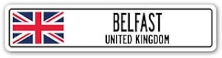 Pack of 4-3 INCH Stickers - Belfast, United Kingdom Street Sign Sticker Decal Wall Window Door British Britons Brits Flag City Country - Sticker Graphic - Decal Sticker