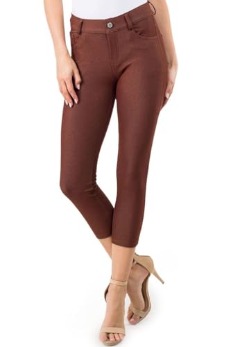 ICONOFLASH Women's Cotton 5 Pocket Bermuda Shorts No Muffin Top Pull On Knee Length Jeggings Stretchy Jean Leggings