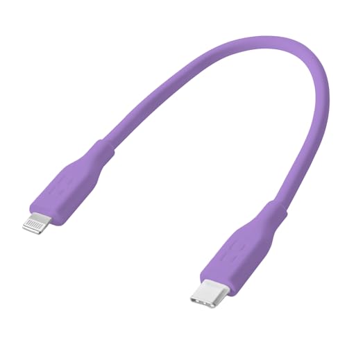 CIO 柔らかいシリコンケーブル USB-C & ライトニング (USB Type-C/Lightning) iPhone 14 PD 60W 急速 充電 絡まない 30000回折り曲げ対応(ストレート, エアリーパープル, 0.15m)