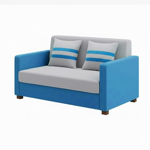 Image of FURNY Lifestylio 2 Seater Fabric Sofa Set (Light Grey-Aqua Blue) Premium Velvet Finish | Ideal for Living Rooms, Offices