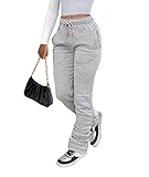 ECDAHICC Women's Stacked Pants Fleece Lined Sweatpants Thicken Snow Active Workout Joggers Ruched Trousers(GY,M)