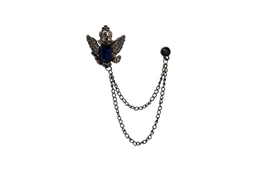 AN KINGPiiN Lapel Pin for Men Crowned Stone with Hanging Chain Tassel Brooch Suit Stud, Shirt Studs Men's Accessories (Gun Metal-Blue) AN KINGPiiN Lapel Pin for Men Crowned Stone with Hanging Chain Tassel Brooch Suit Stud, Shirt Studs Men's Accessories (Gun Metal-Blue)