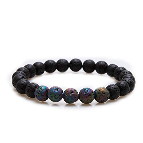 Bivei Essential Oil Bracelet, Lava Rock Stone Diffuser Gemstone Bead Stretch Bracelet(Titanuim Multi Color)