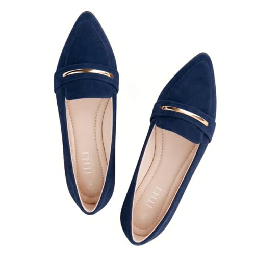 Image of MUSSHOE Loafers for Women Pointed Toe: Dressy Gold Bit Flats, Suede BusinessCasual Slip On Shoes for Office Work,Interview & Teacher