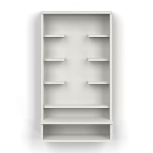 Image of BLUEWUD Shubh Mini Wall Mount Wooden Mandir for Home, Temple for Home, Pooja Stand with Storage Shelves for Idold & Frames, Compact Mandir Temple Unit for Shops & Office (DIY - White)