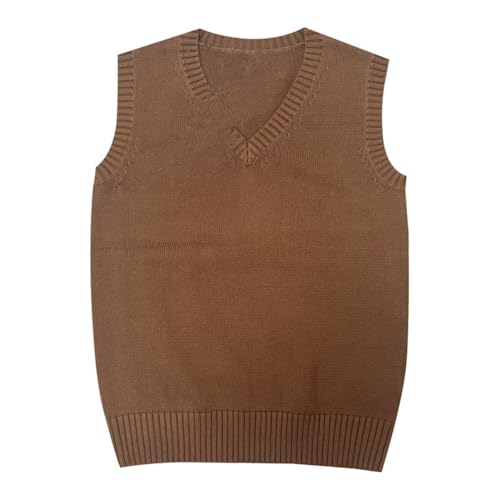 Image of Men Women Knitted Cotton V-Neck Vest JK Uniform Pullover Sleeveless Sweater School Cardigan
