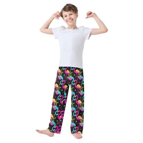Aloha Flamingo Love Heart Boys Long Pants Soft Trousers Elastic Waist Kids Lounge Bottoms with Pockets S-XL2
