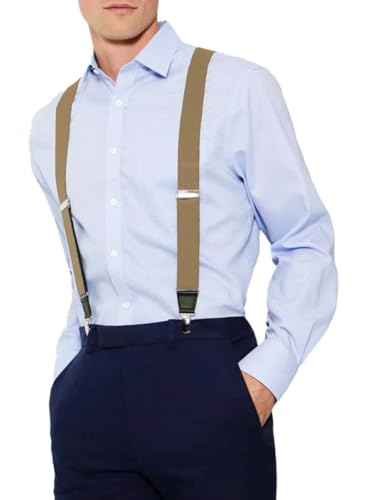 Tirantes para pantalones de caballero elásticos beige con pinzas de plata regulables