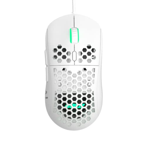 NACODEX AJ390 69G - Ratón USB con cable y carcasa ligera de panal de abeja, luz LED CROMA, programable, 7 botones, sensor óptico Pixart 3338 16000 DPI