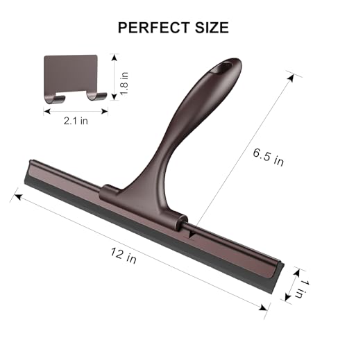 Image of SetSail Shower Squeegee for Glass Doors All-Purpose Squeegee for Shower Glass Door Stainless Steel Window Squeegee with Hook for Car Windshield 12 Inches, Bronze