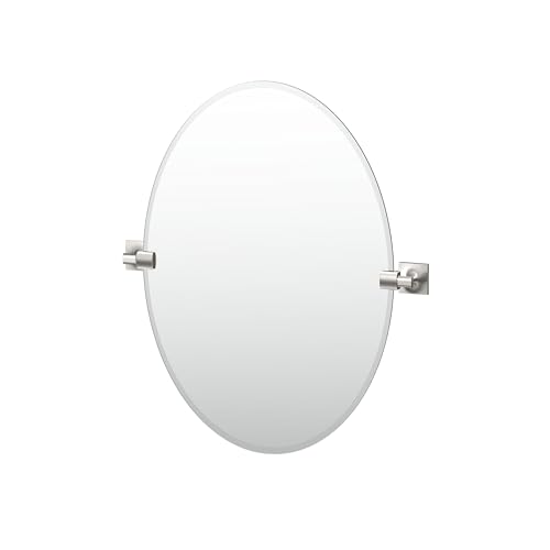 Image of Gatco 5599 Waterline Frameless Oval Mirror, 26.5 Inch, Satin Nickel