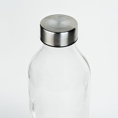 Image of Glassbunny Glass Water Bottle with Leak-Proof Airtight Stainless Steel Lid for Water, Smoothie, Juices Reusable Travel Drinking Fridge Bottles 800 ML Pack of 4