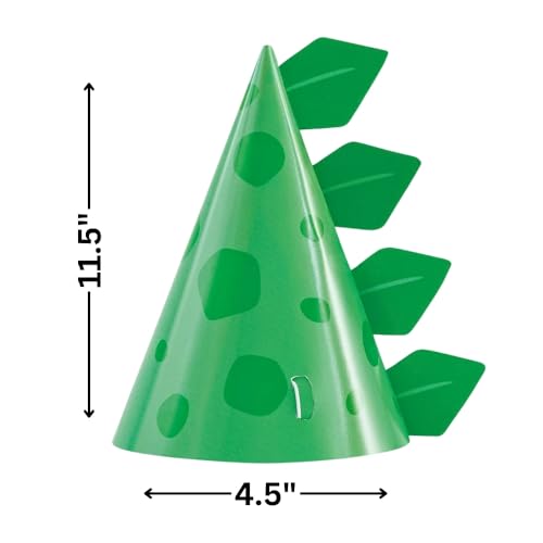 Unique Green Cone-Shaped Dinosaur Cardstock Party Hats (Pack of 8) - Perfect for Kids' Birthdays & Dino-Themed Celebrations