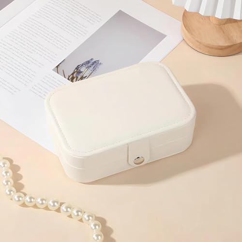 Image of Mini Jewellery Travel Case, PU Leather Organizer Box, Small Portable Jewellery Storage Holder for Womens Rings Earrings Necklaces (Elegant Lady Luxe)
