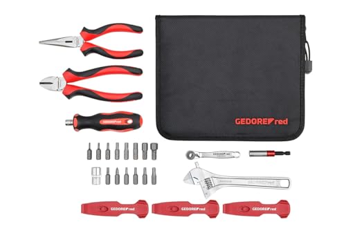 GEDORE red Fahrrad Werkzeugset Profi für die Werkstatt, 25-teilig, Rollgabelschlüssel, Bitschraubendreher 1/4', Universal-Reparaturset mit Tasche, R21702025, Schwarz/Rot