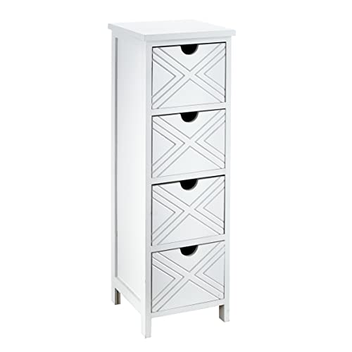 Baroni Home Mesita de Noche en Madera, Mesita para Salón o Baño, Mueble Multiusos 4 Cajones 25x25x77 cm