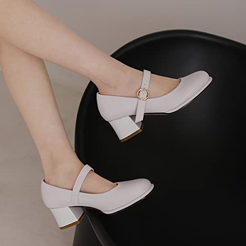 Alyaafifa Block Heel Pumps for Women Round Toe Platform Ankle Strap with Buckle Mary Jane Dress Shoes Office Lady Party Dating2