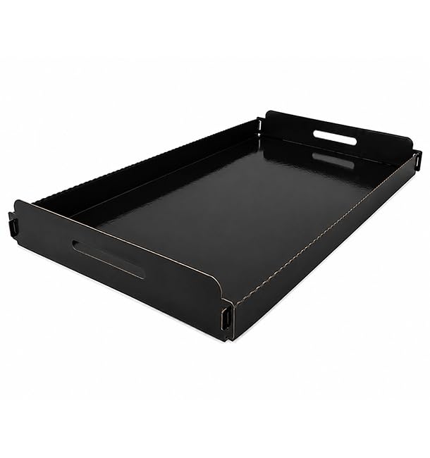 100 Bandejas de Cartón Rectangular con Asas, 28,5x38,5cm, Color Negro, Bandeja para Aperitivos, Canapés, Compostables, Reciclable, Ecológica