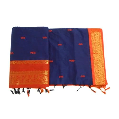 Image of Pure Kalyani Cotton Saree | Zari Border & Blouse Piece - Lata Gadwal Design | Traditional Saree