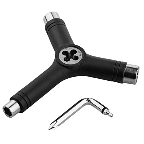 Black 6 Way Y Tool Scooter/Skateboard/Longboard Tool With Key Turner & Axle Threading Tool (Black)